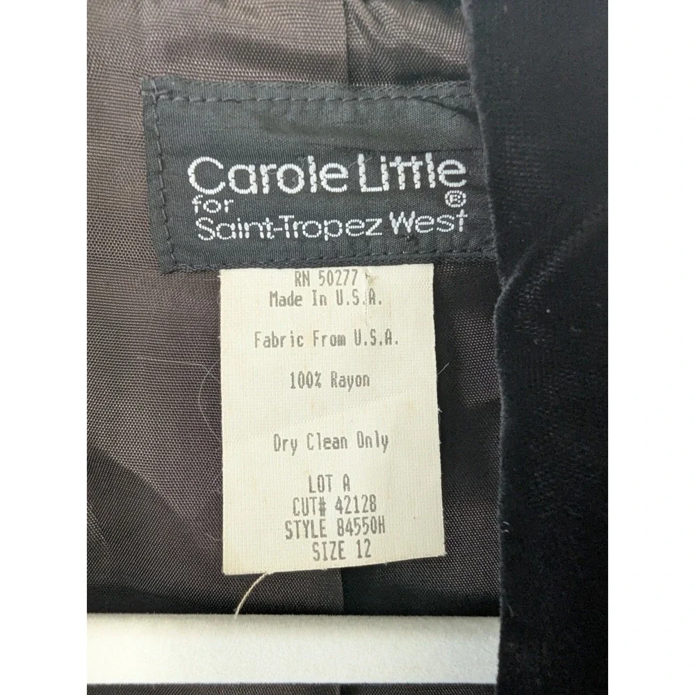 Vintage 80s Carole Little Saint-Tropez West Black Velvet Gothic Blazer Size 12 - Picture 7 of 7